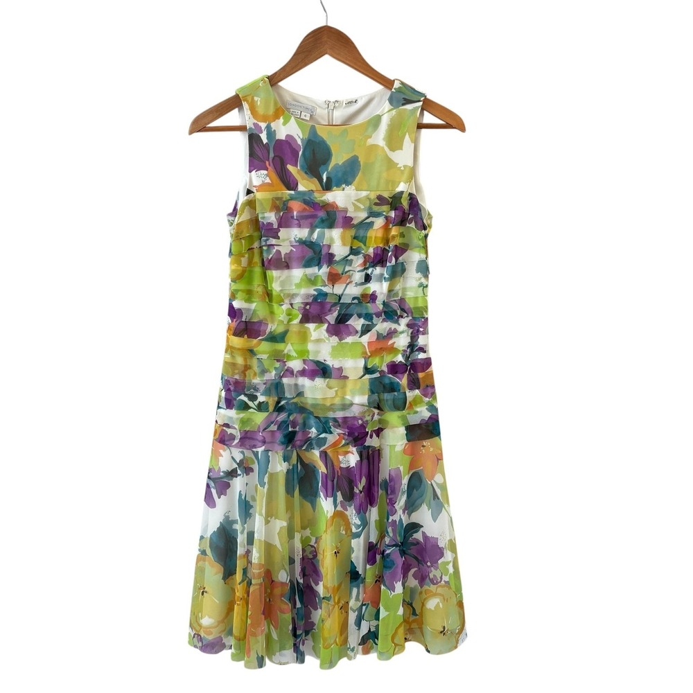 London Times Floral Mesh Dress 4 Multicolor‎ Tiered Watercolor Garden Party